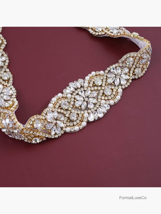 Rhinestone Beaded Organza Bridal Belt Sash for Wedding Gown Plus Size